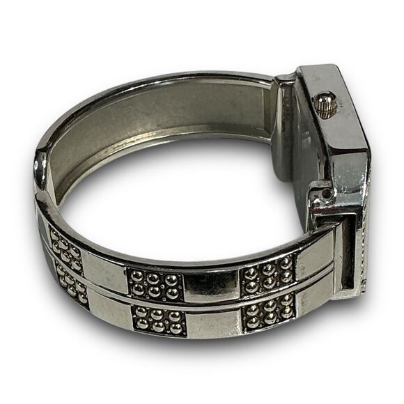 Geneva Y2K Vintage Silver Tone Square Face Bangle Cuff Bracelet Watch - Picture 8 of 12
